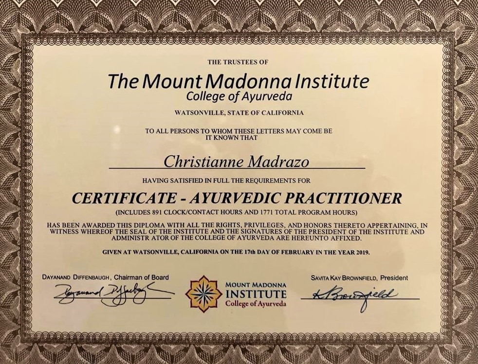 Christianne_Madrazo_Ayurvedic_Practitioner_Certificate